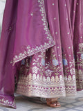 Stunning Mauve Zari Embroidered Viscose Engagement Wear Gown - Zeel Clothing