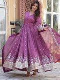 Stunning Mauve Zari Embroidered Viscose Engagement Wear Gown - Zeel Clothing