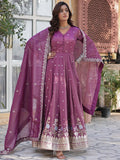 Stunning Mauve Zari Embroidered Viscose Engagement Wear Gown - Zeel Clothing