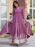 Stunning Mauve Zari Embroidered Viscose Engagement Wear Gown - Zeel Clothing