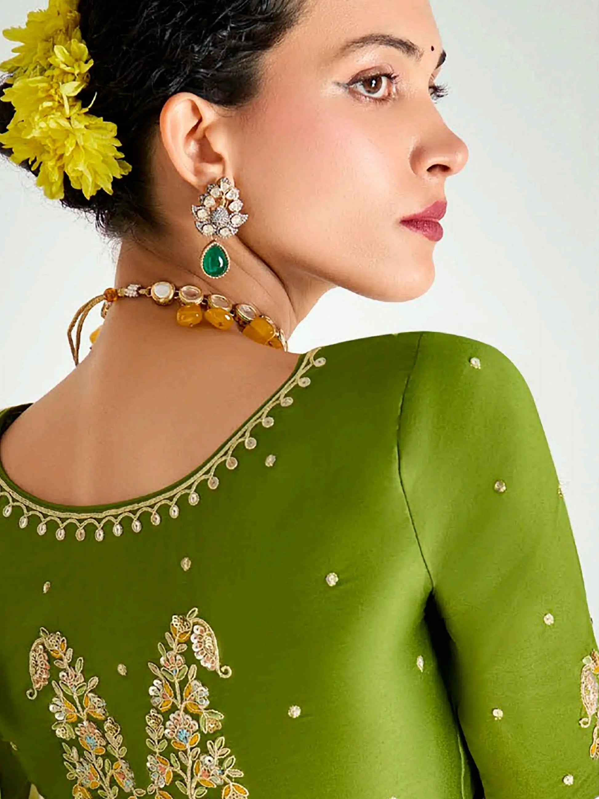 Stunning Mehendi Green Thread Embroidered Organza Wedding Wear Saree - Zeel Clothing