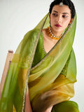 Stunning Mehendi Green Thread Embroidered Organza Wedding Wear Saree - Zeel Clothing