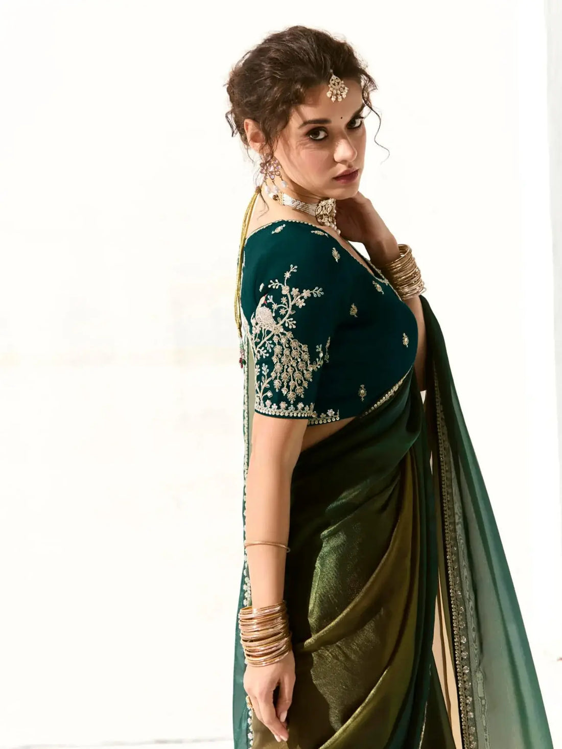 Stunning Multi-Color Border Work Tissue Silk Reception Wear Saree - Zeel Clothing