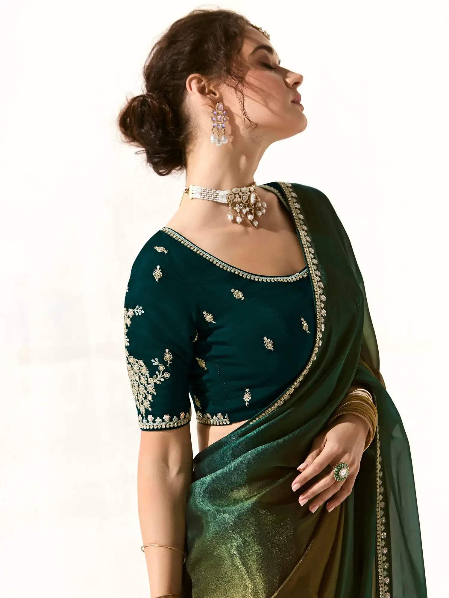 Stunning Multi-Color Border Work Tissue Silk Reception Wear Saree - Zeel Clothing