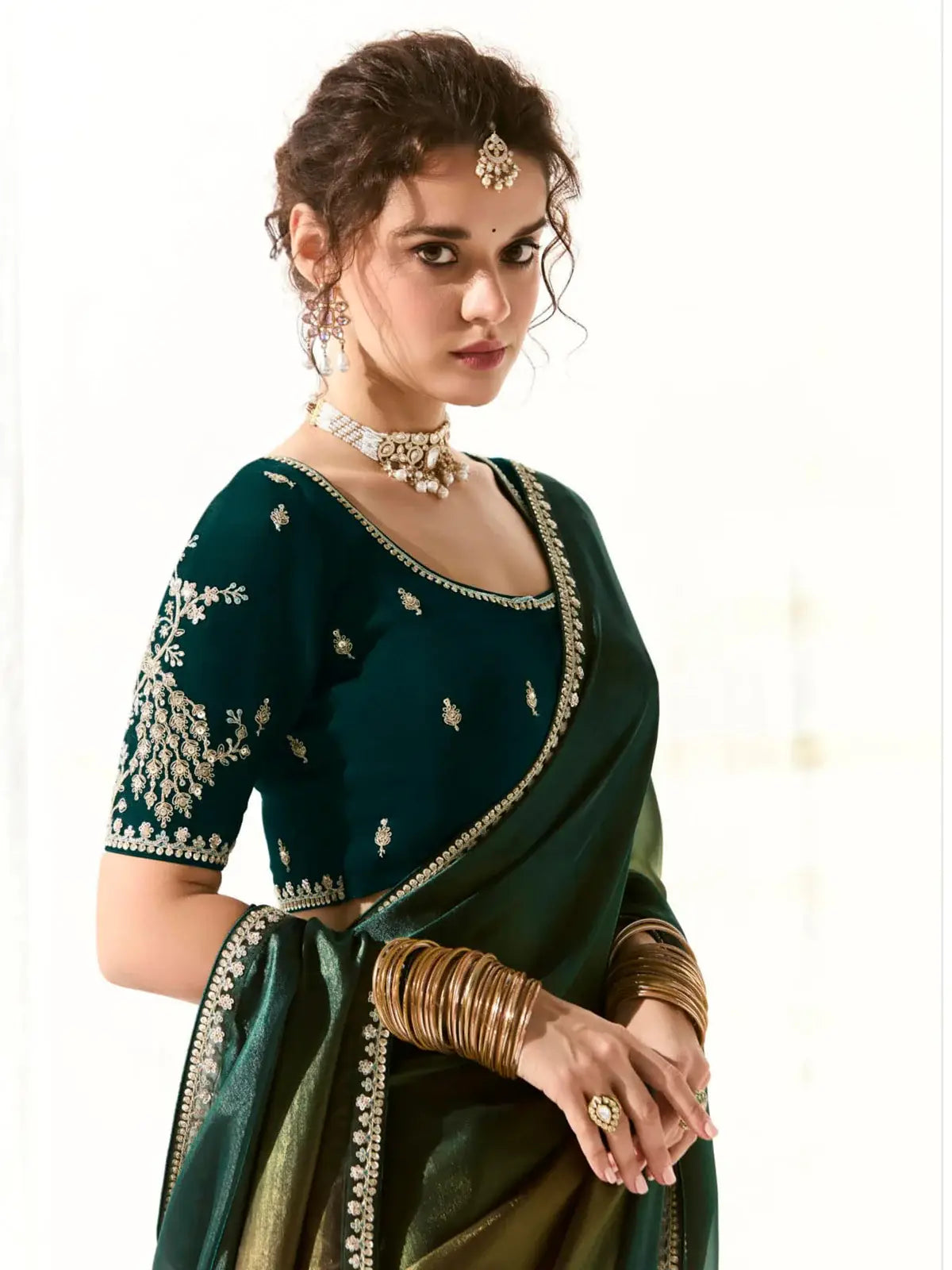Stunning Multi-Color Border Work Tissue Silk Reception Wear Saree - Zeel Clothing