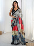 Stunning Multi-Color Digital Printed Chinon Saree With Blouse - Zeel Clothing