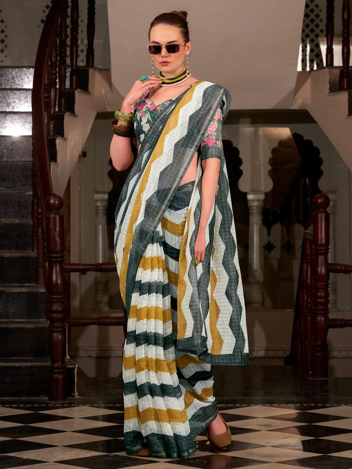 Stunning Multi-Color Floral Printed Cotton Casual Wear Saree - Zeel Clothing