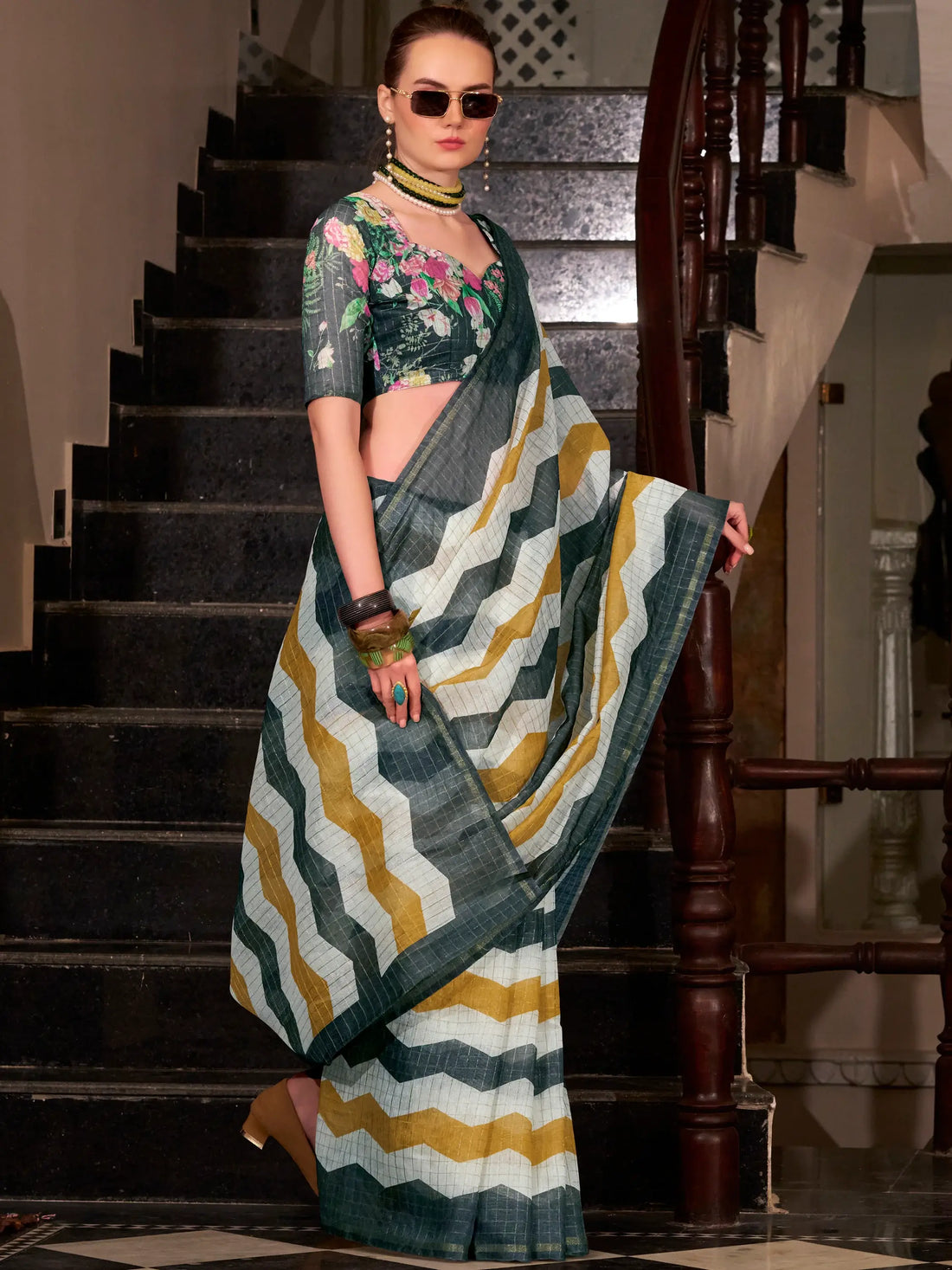 Stunning Multi-Color Floral Printed Cotton Casual Wear Saree - Zeel Clothing