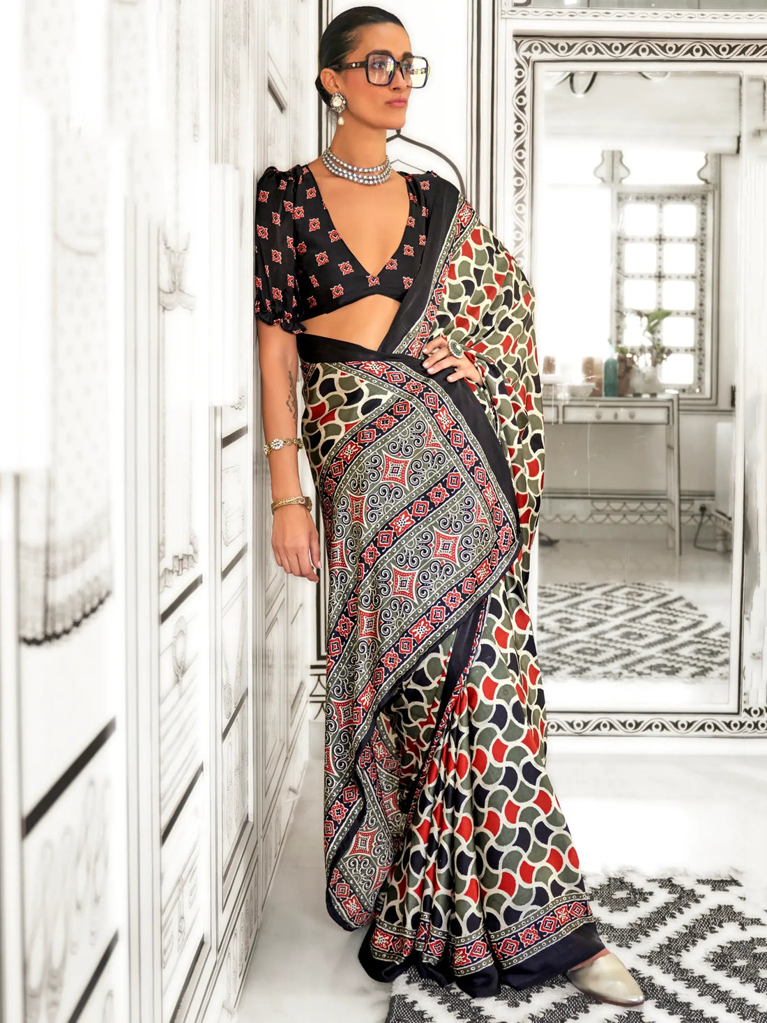 Stunning Multi-Color Printed Satin Casual Wear Saree With Blouse - Zeel Clothing