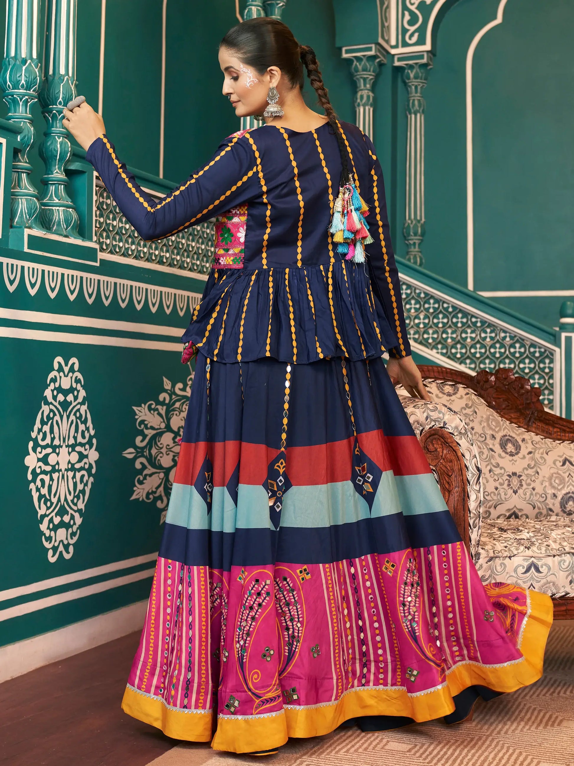 Stunning Multi-Color Printed Silk Navratri Lehenga Choli With Jacket - Zeel Clothing