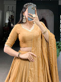 Stunning Mustard Yellow Chanderi Lehenga Choli With Dupatta - Zeel Clothing