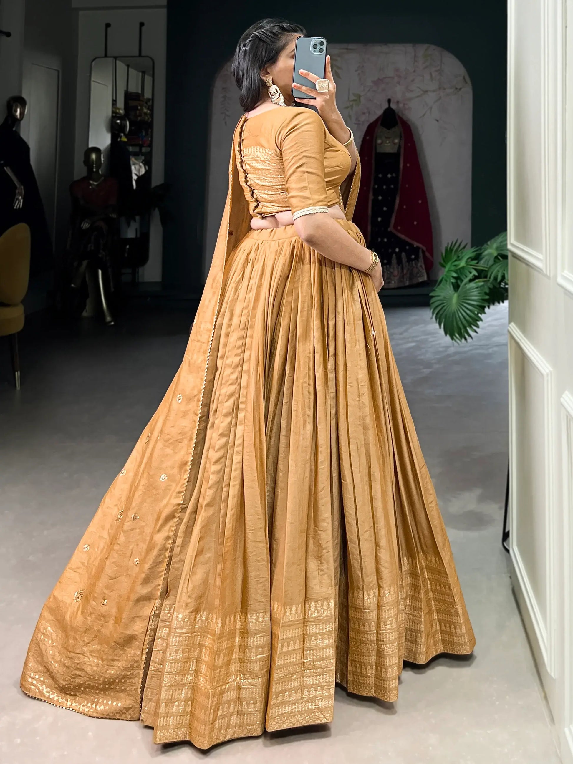 Stunning Mustard Yellow Chanderi Lehenga Choli With Dupatta - Zeel Clothing