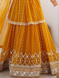 Stunning Mustard Yellow Sequins Georgette Peplum Top With Lehenga - Zeel Clothing