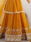 Stunning Mustard Yellow Sequins Georgette Peplum Top With Lehenga - Zeel Clothing