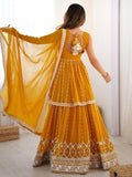 Stunning Mustard Yellow Sequins Georgette Peplum Top With Lehenga - Zeel Clothing