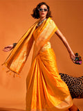 Stunning Mustard Yellow Zari Weaving Satin Saree With Blouse - Zeel Clothing