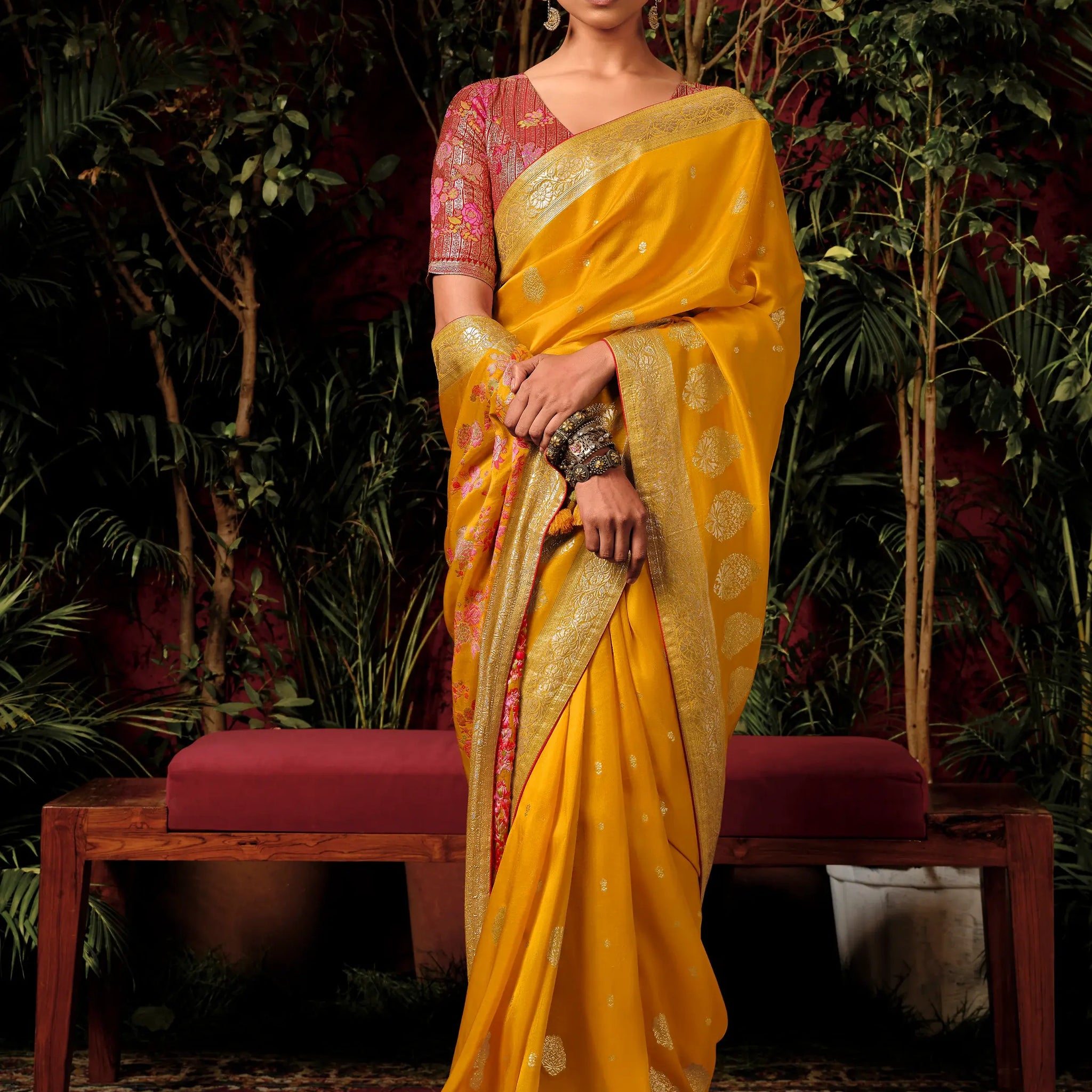 Stunning Mustard Yellow Zari Weaving Silk Haldi Wear Saree With Blouse - Zeel Clothing