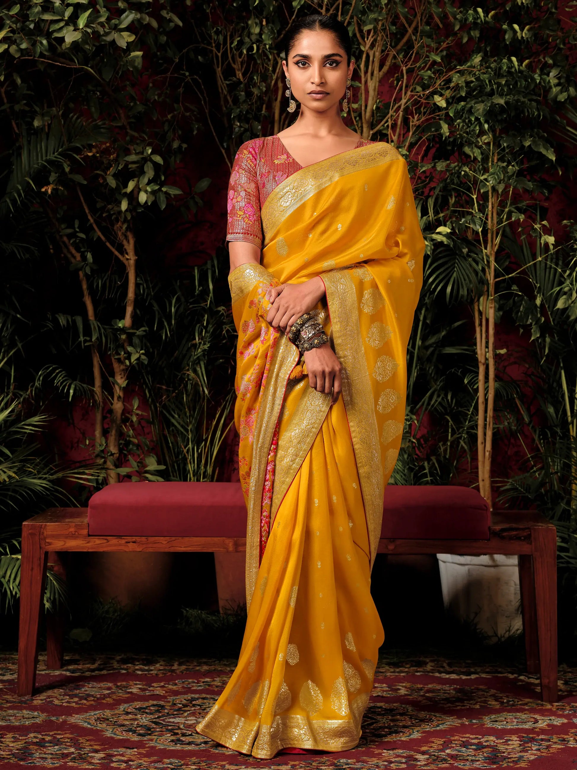 Stunning Mustard Yellow Zari Weaving Silk Haldi Wear Saree With Blouse - Zeel Clothing