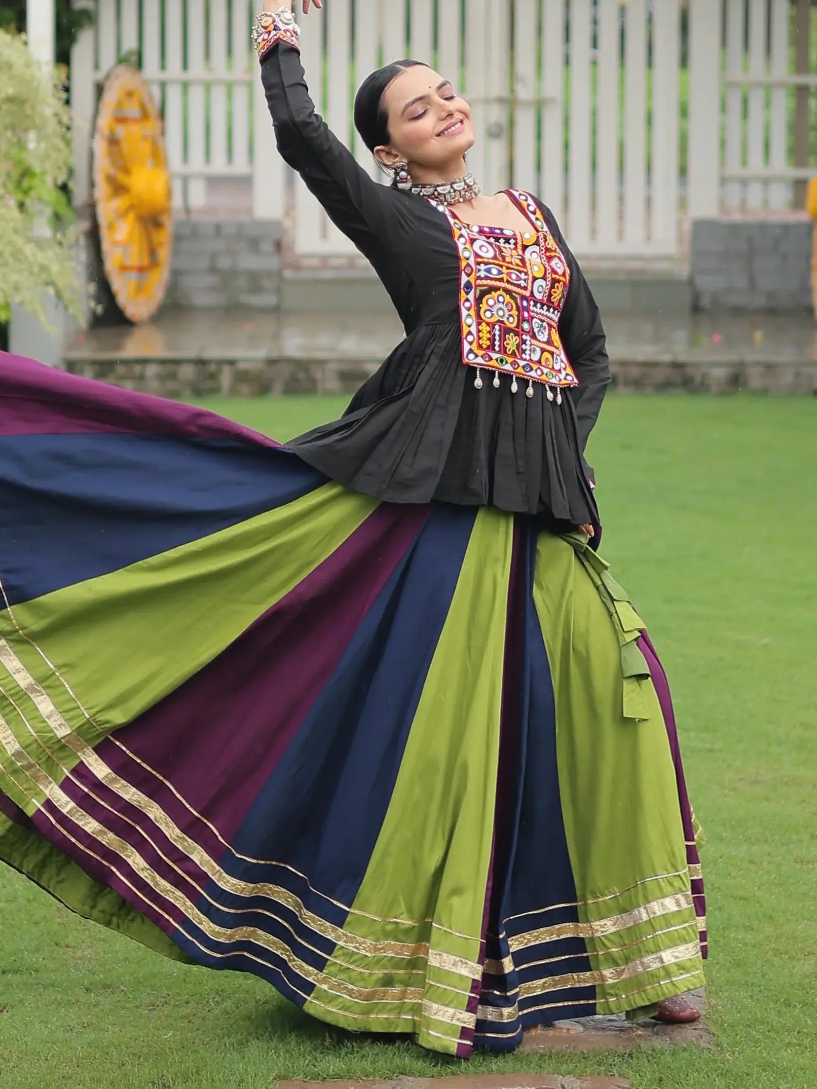 Stunning Muti-Color Gota Patti Lace Rayon Festive Wear Lehenga With Peplum Top - Zeel Clothing