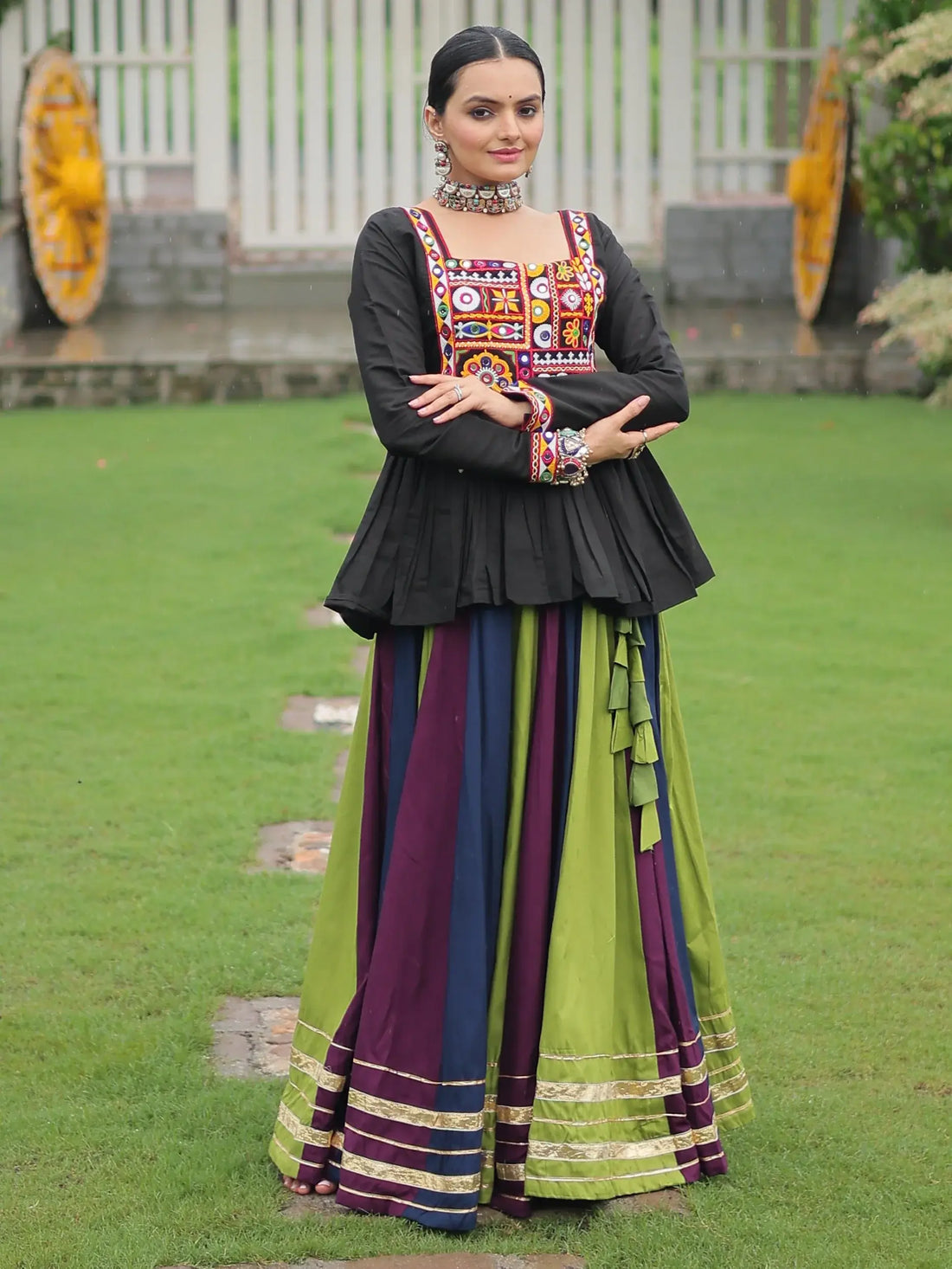 Stunning Muti-Color Gota Patti Lace Rayon Festive Wear Lehenga With Peplum Top - Zeel Clothing