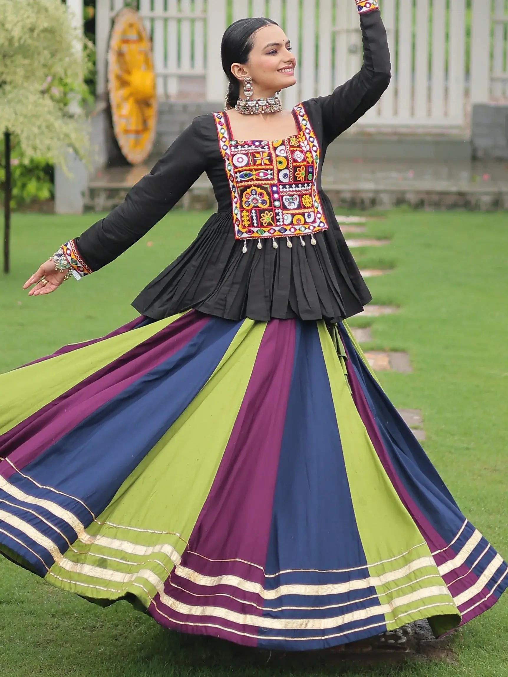 Stunning Muti-Color Gota Patti Lace Rayon Festive Wear Lehenga With Peplum Top - Zeel Clothing