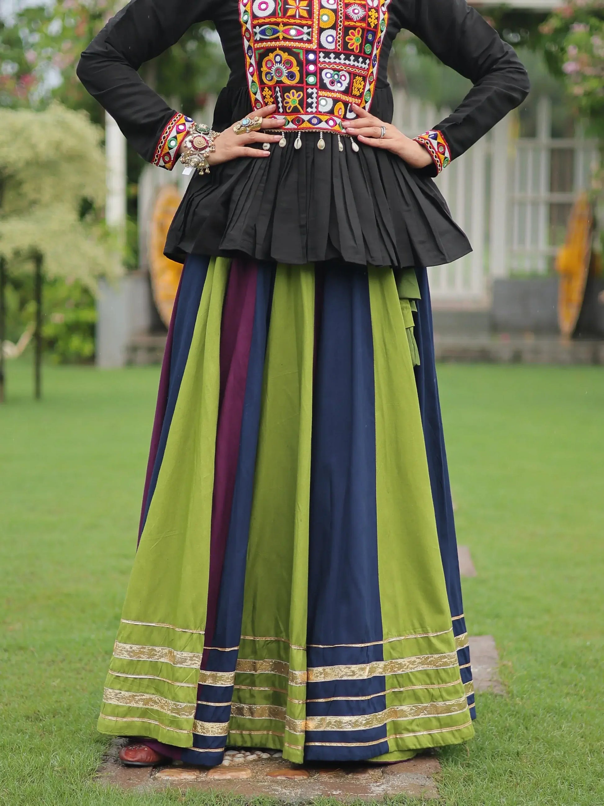 Stunning Muti-Color Gota Patti Lace Rayon Festive Wear Lehenga With Peplum Top - Zeel Clothing