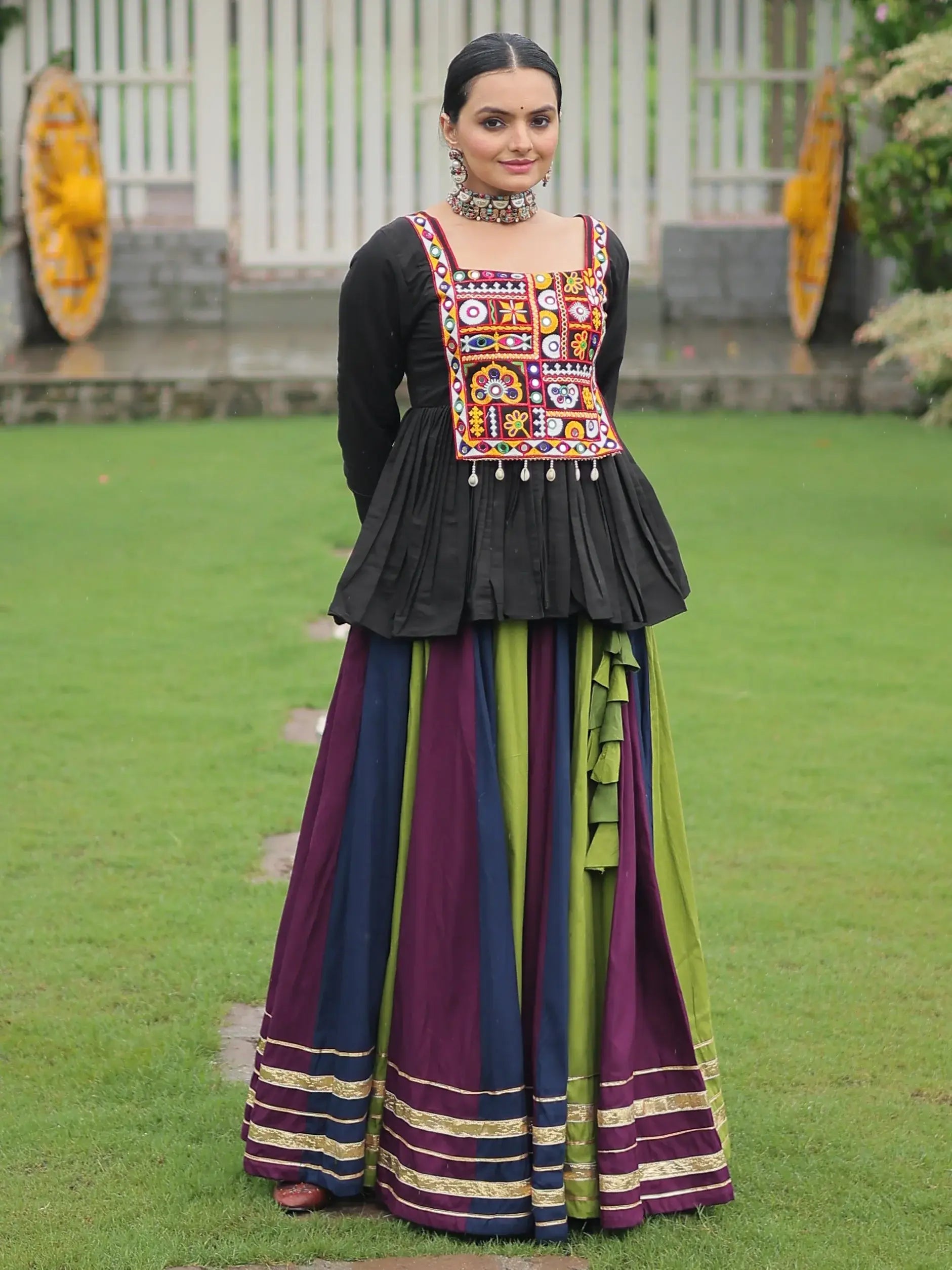 Stunning Muti-Color Gota Patti Lace Rayon Festive Wear Lehenga With Peplum Top - Zeel Clothing
