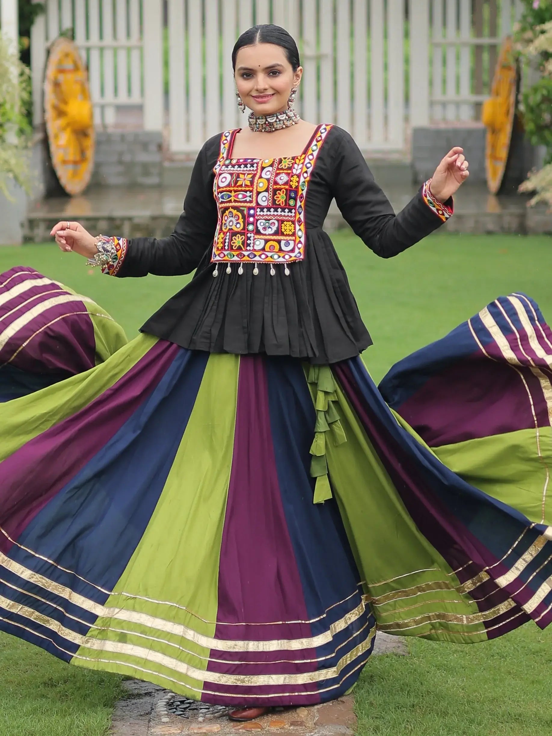 Stunning Muti-Color Gota Patti Lace Rayon Festive Wear Lehenga With Peplum Top - Zeel Clothing