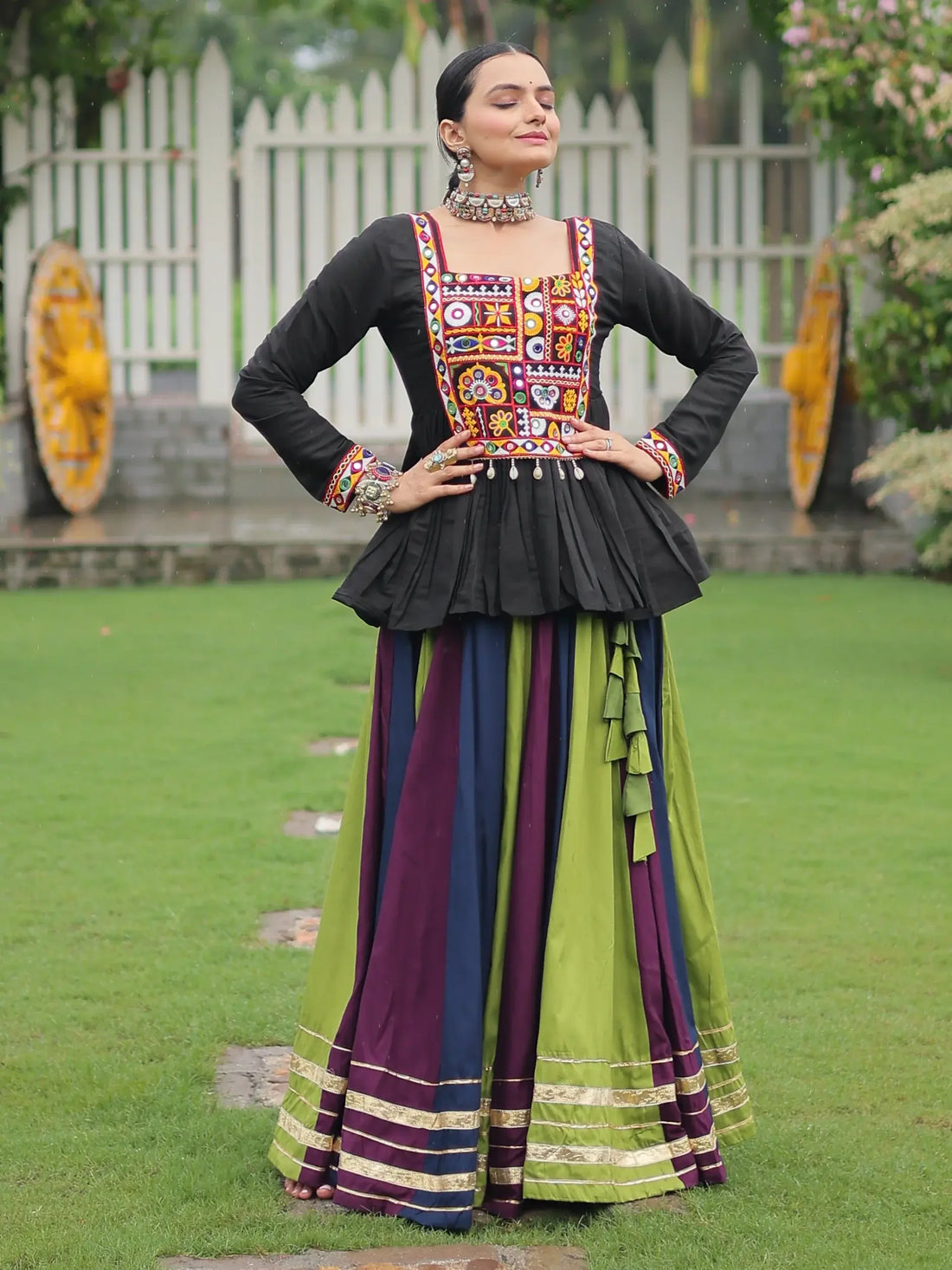 Stunning Muti-Color Gota Patti Lace Rayon Festive Wear Lehenga With Peplum Top - Zeel Clothing
