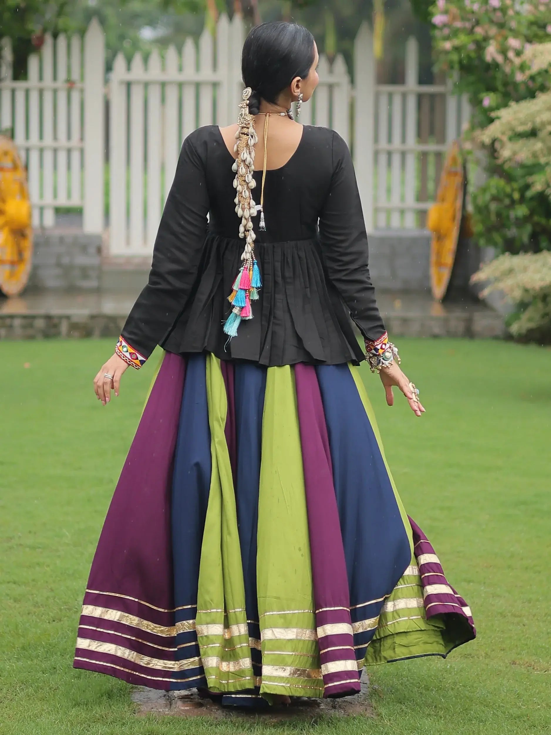 Stunning Muti-Color Gota Patti Lace Rayon Festive Wear Lehenga With Peplum Top - Zeel Clothing