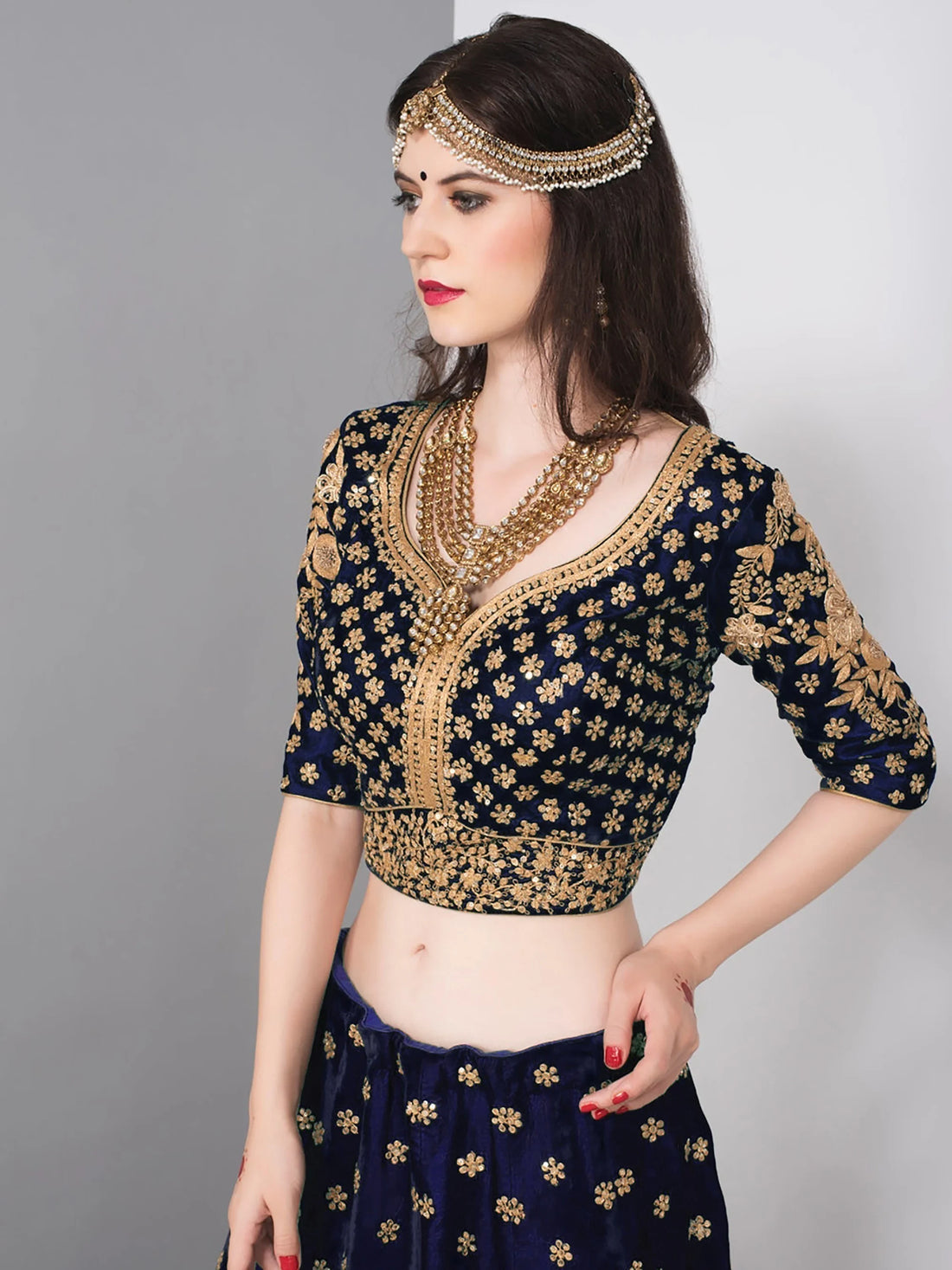 Stunning Navy Blue Colored Partywear Embroidered Lehenga Choli
