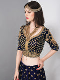 Stunning Navy Blue Colored Partywear Embroidered Lehenga Choli - Zeel Clothing