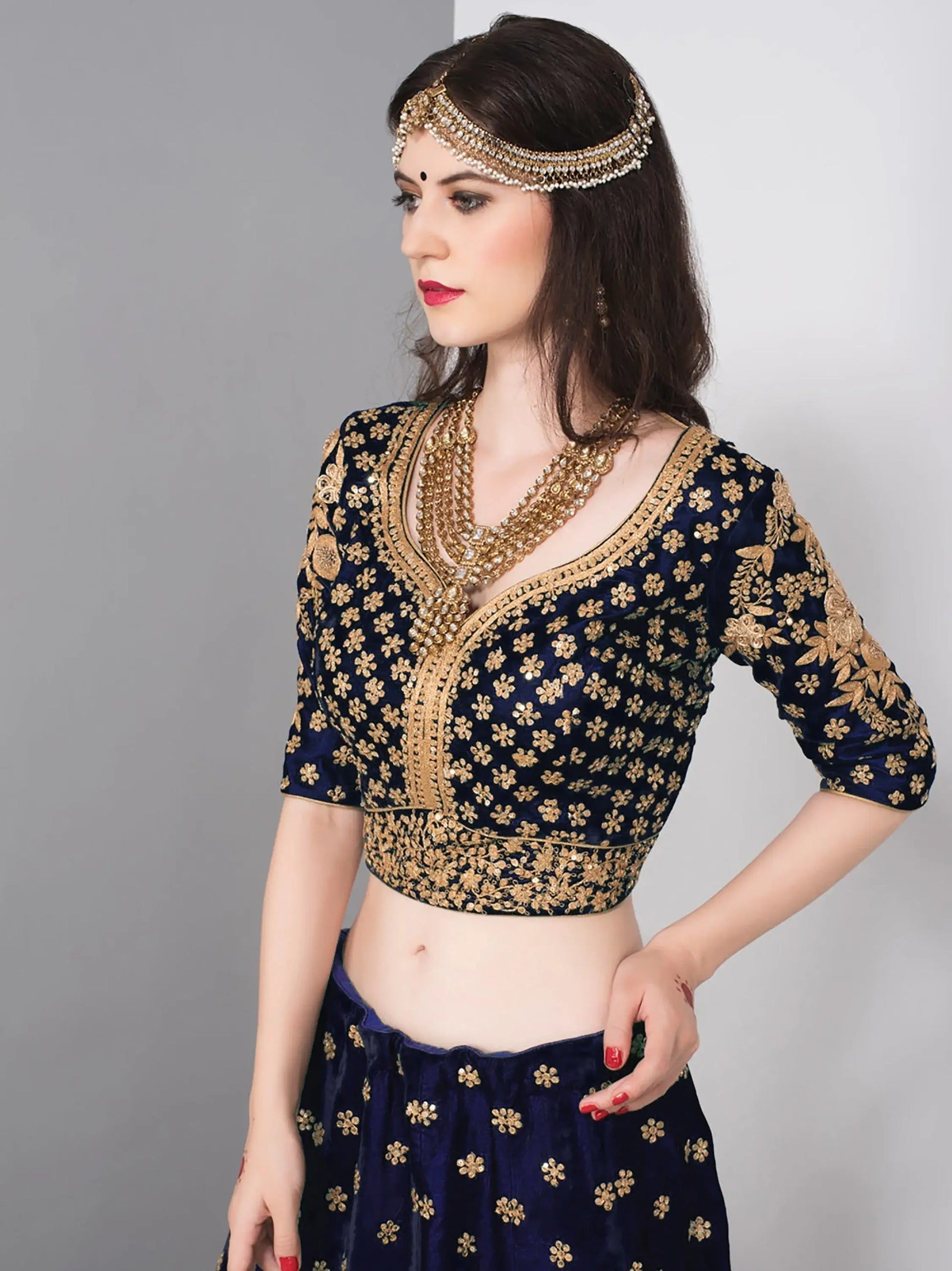 Stunning Navy Blue Colored Partywear Embroidered Lehenga Choli - Zeel Clothing