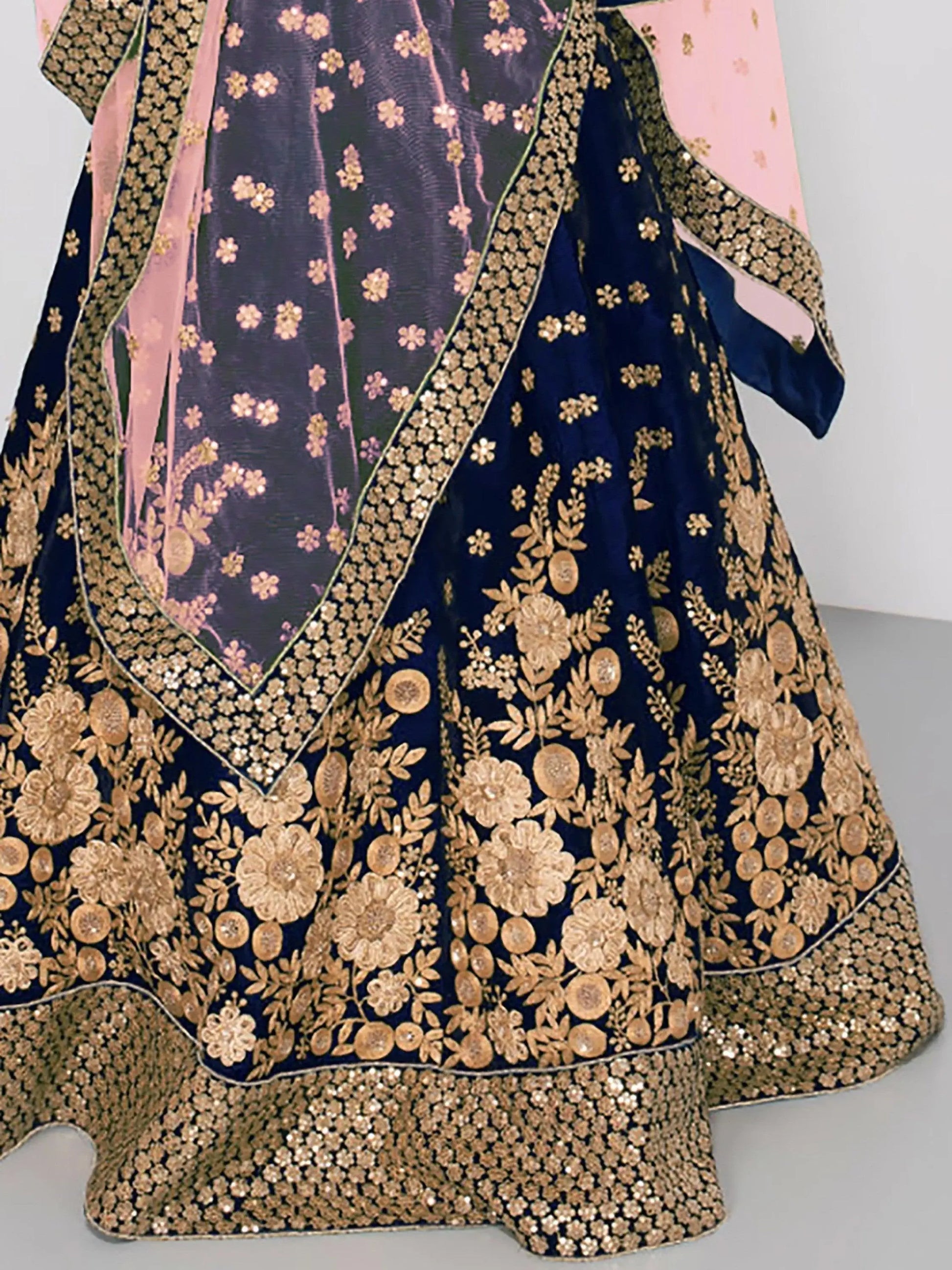Stunning Navy Blue Colored Partywear Embroidered Lehenga Choli - Zeel Clothing
