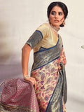 Stunning Navy Blue Printed Silk Festival Wear Saree With Blouse - Zeel Clothing