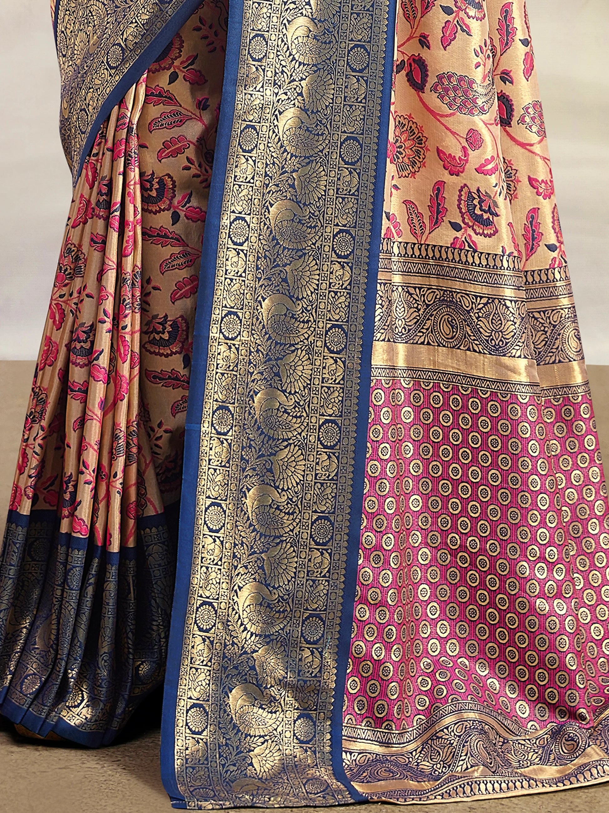 Stunning Navy Blue Printed Silk Festival Wear Saree With Blouse - Zeel Clothing