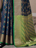 Stunning Navy Blue Weaving Silk Sangeet Wear Saree With Blouse - Zeel Clothing