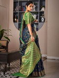 Stunning Navy Blue Weaving Silk Sangeet Wear Saree With Blouse - Zeel Clothing