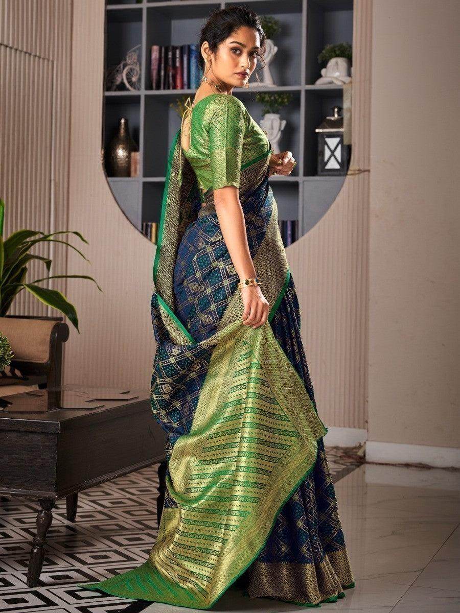 Stunning Navy Blue Weaving Silk Sangeet Wear Saree With Blouse - Zeel Clothing