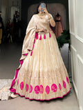 Stunning Off-White Mirror Work Silk Festive Wear Lehenga Choli - Zeel Clothing