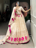 Stunning Off-White Mirror Work Silk Festive Wear Lehenga Choli - Zeel Clothing