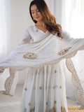 Stunning Off-White Sequins Chinon Silk Festive Wear Anarkali Suit With Dupatta - Zeel Clothing