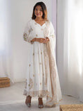 Stunning Off-White Sequins Chinon Silk Festive Wear Anarkali Suit With Dupatta - Zeel Clothing