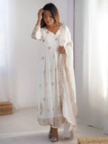 Stunning Off-White Sequins Chinon Silk Festive Wear Anarkali Suit With Dupatta - Zeel Clothing