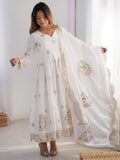 Stunning Off-White Sequins Chinon Silk Festive Wear Anarkali Suit With Dupatta - Zeel Clothing