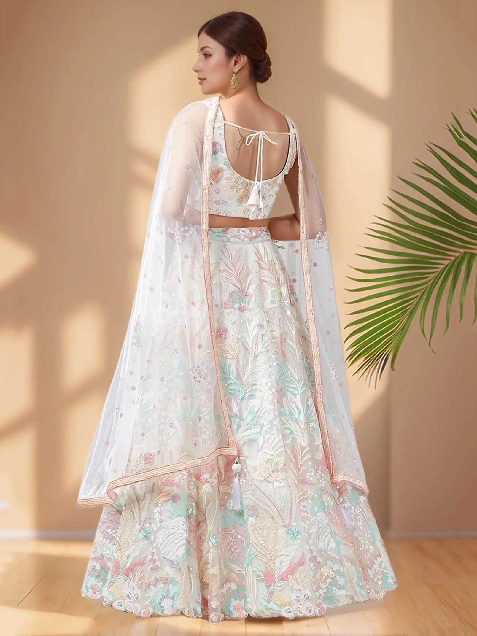 Stunning Off-White Sequins Net Bridesmaid Lehenga Choli With Dupatta - Zeel Clothing