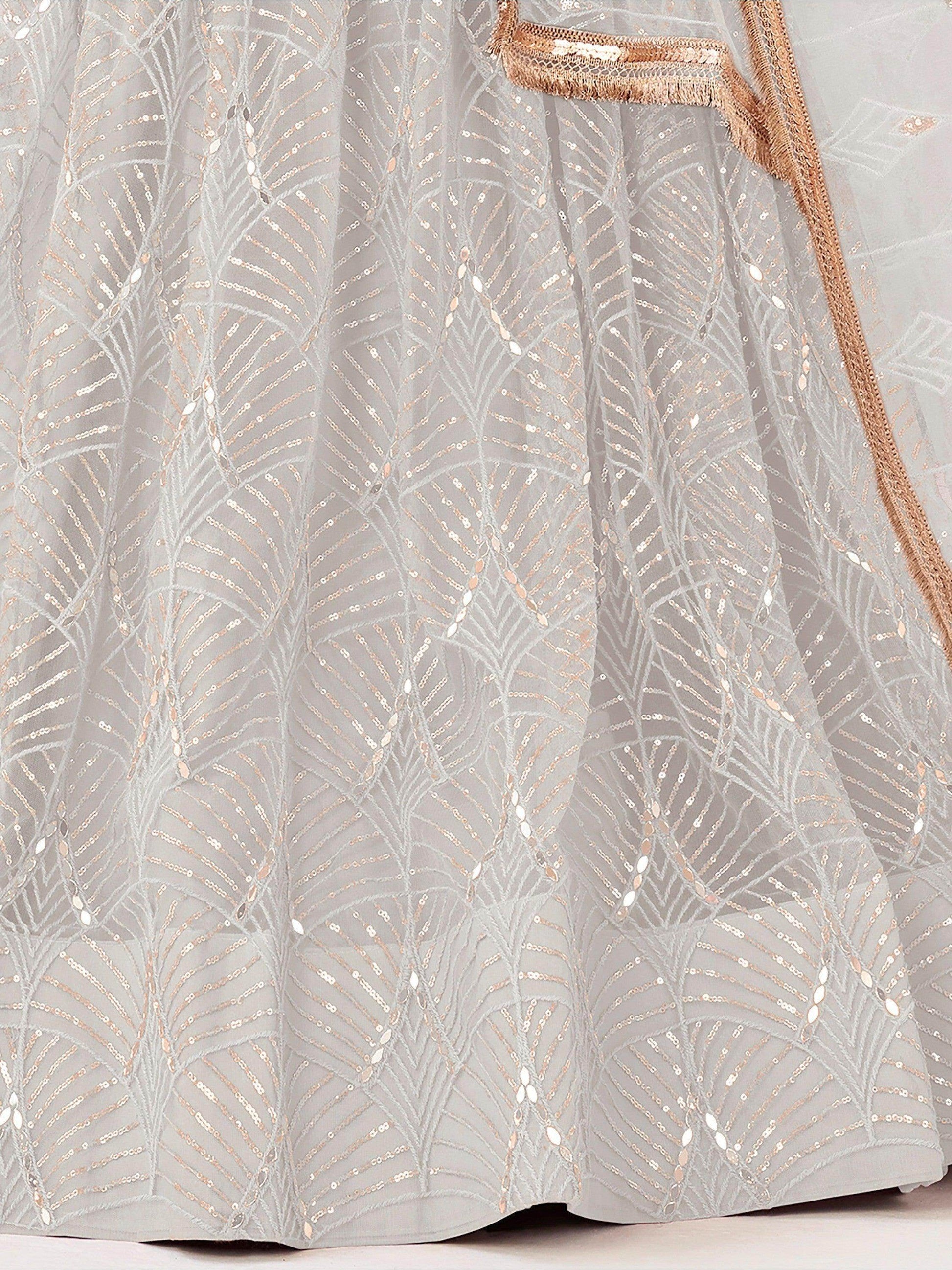 Stunning Off-White Sequins Net Wedding Wear Lehenga Choli With Dupatta - Zeel Clothing