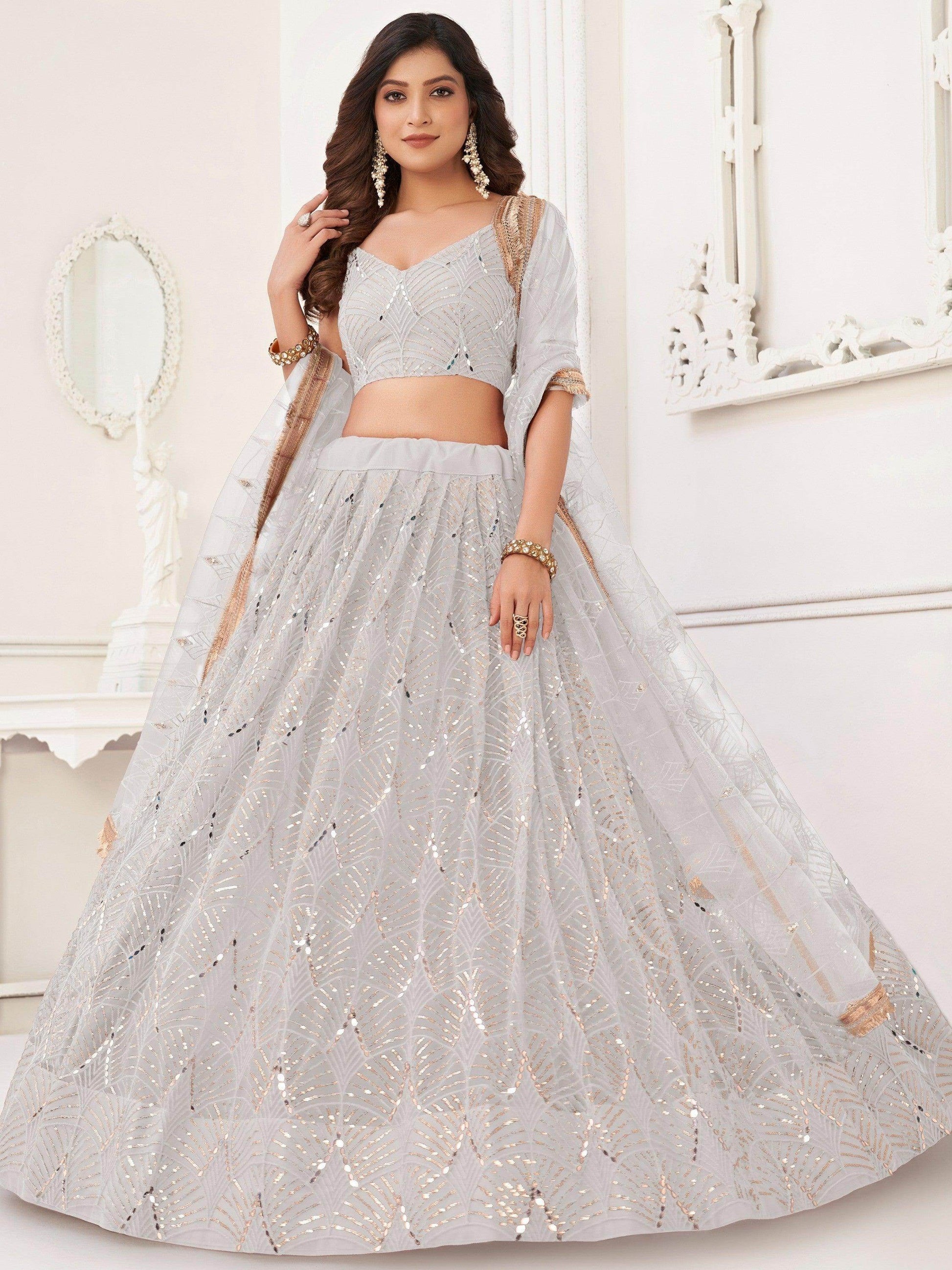 Stunning Off-White Sequins Net Wedding Wear Lehenga Choli With Dupatta - Zeel Clothing