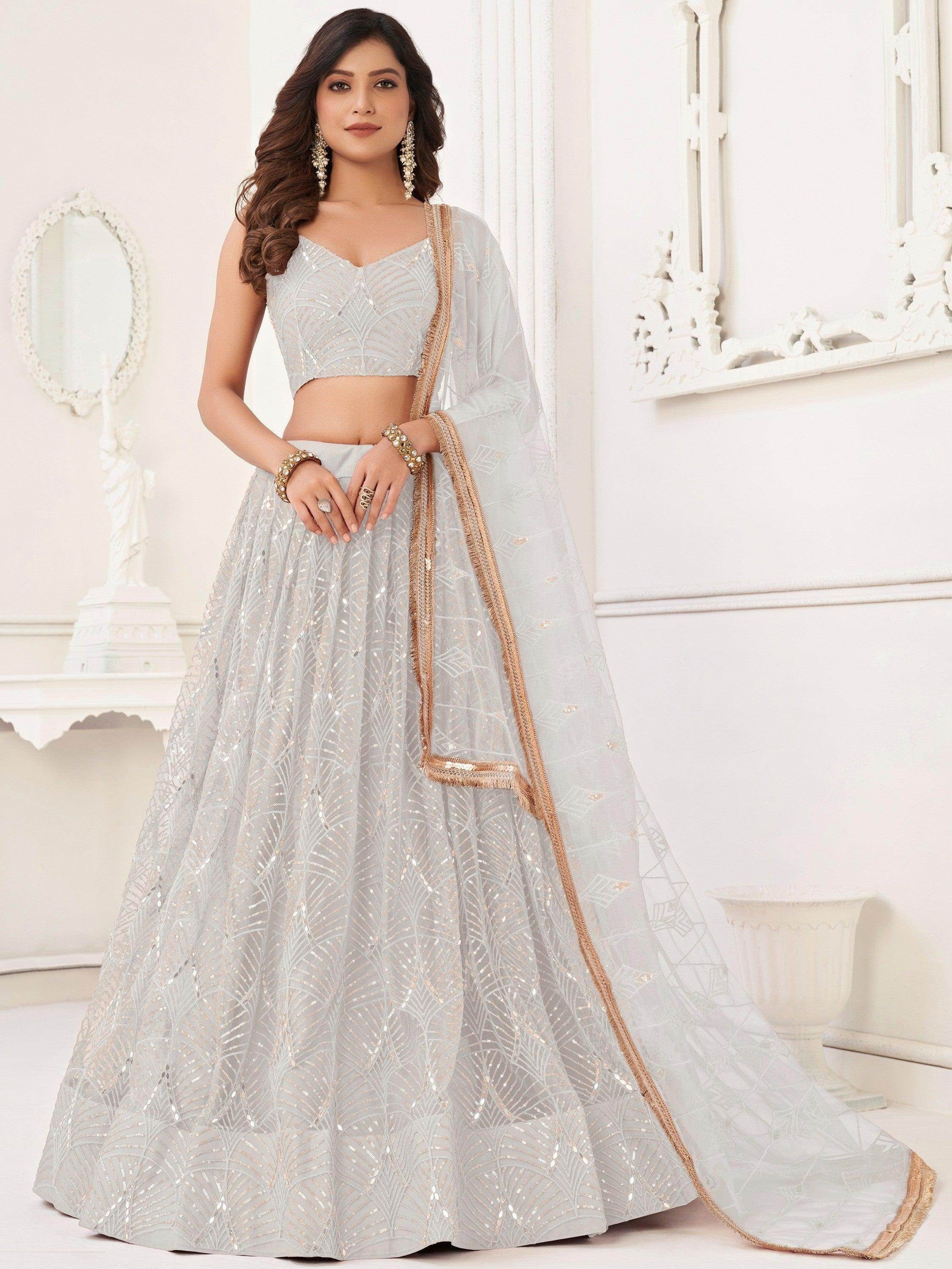 Stunning Off-White Sequins Net Wedding Wear Lehenga Choli With Dupatta - Zeel Clothing