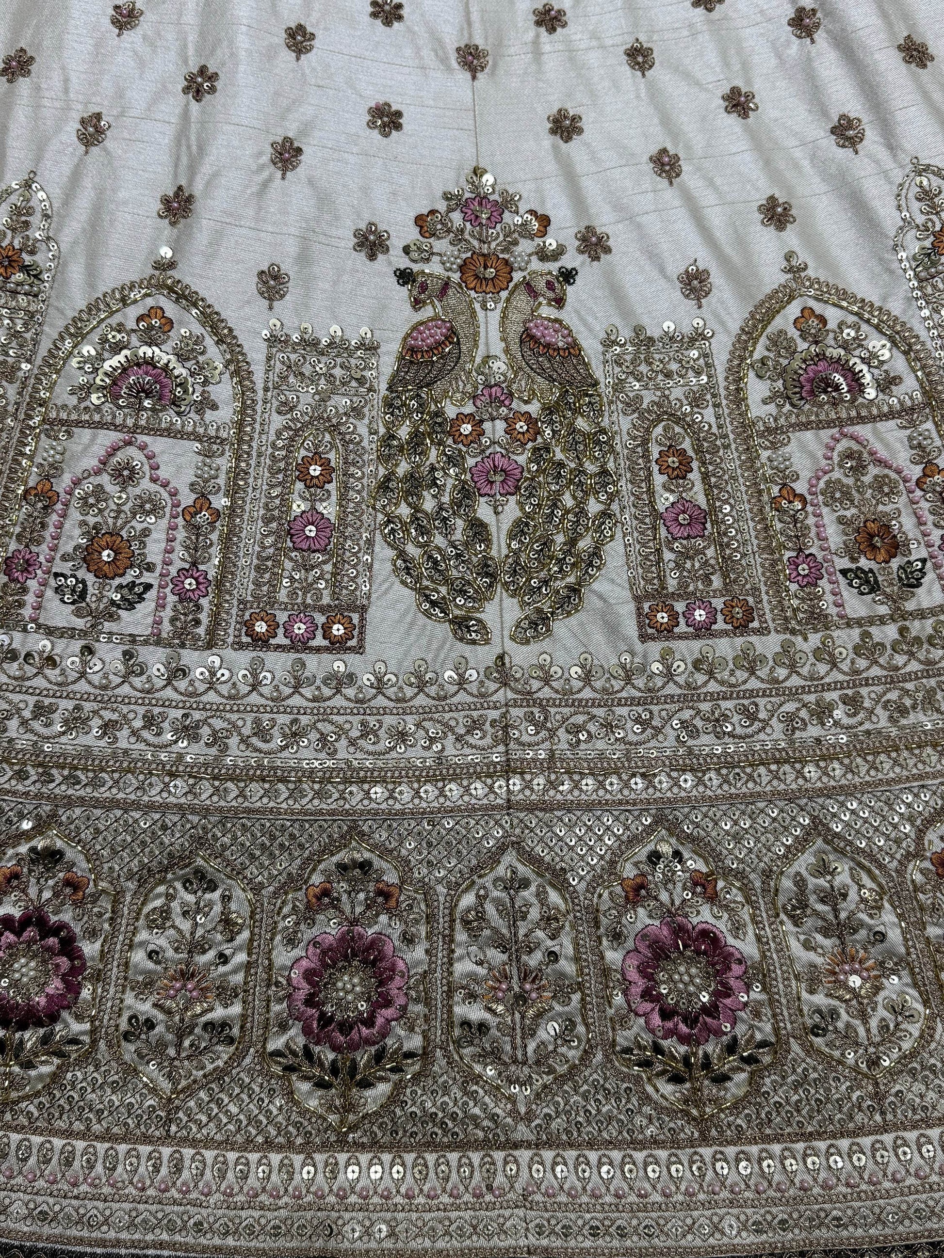 Stunning Off-White Sequins Work Silk Wedding Lehenga Choli With Double Dupatta - Zeel Clothing